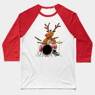 Christmas Drummer Rudolf The Reindeer Playing Drums Musician Baseball T-Shirt